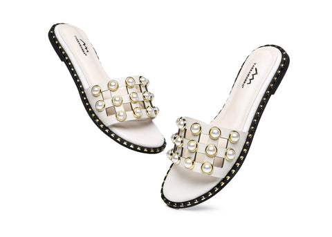 TARRAMARRA® Junia Women Leather Flat Slides With Pearls