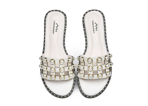 TARRAMARRA® Junia Women Leather Flat Slides With Pearls