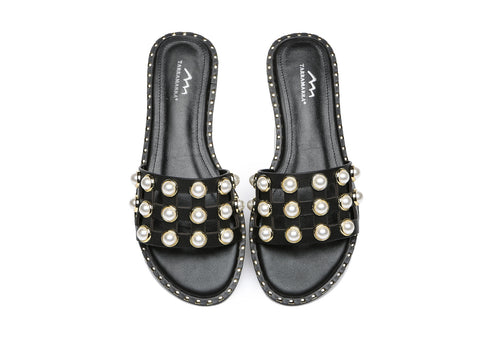 TARRAMARRA® Junia Women Leather Flat Slides With Pearls