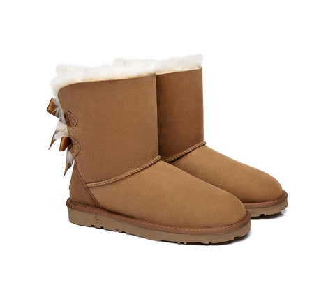 EVERAU® Double Baily Short Back Bow Sheepskin Women Boots