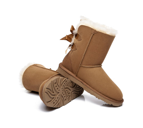 EVERAU® Double Baily Short Back Bow Sheepskin Women Boots