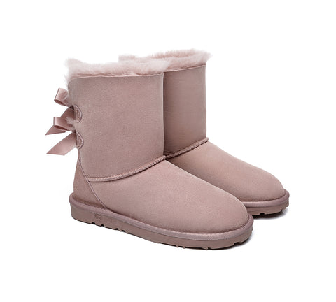 EVERAU® Double Baily Short Back Bow Sheepskin Women Boots