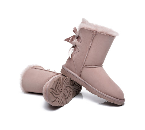 EVERAU® Double Baily Short Back Bow Sheepskin Women Boots