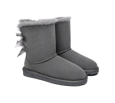 EVERAU® Double Baily Short Back Bow Sheepskin Women Boots