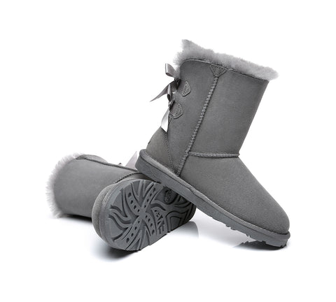 EVERAU® Double Baily Short Back Bow Sheepskin Women Boots