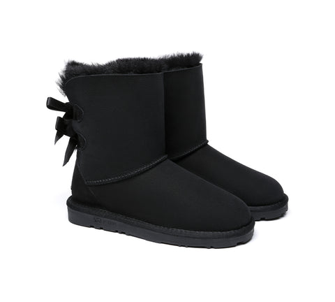 EVERAU® Double Baily Short Back Bow Sheepskin Women Boots