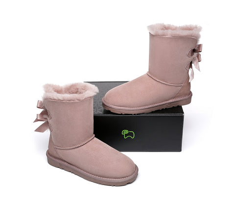 EVERAU® Double Baily Short Back Bow Sheepskin Women Boots