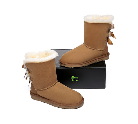 EVERAU® Double Baily Short Back Bow Sheepskin Women Boots