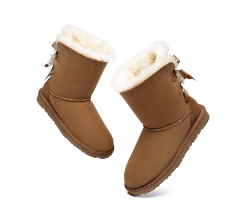 EVERAU® Double Baily Short Back Bow Sheepskin Women Boots