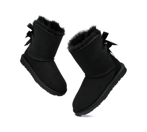 EVERAU® Double Baily Short Back Bow Sheepskin Women Boots