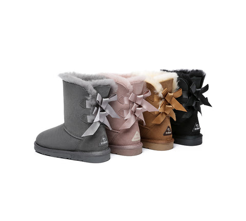 EVERAU® Double Baily Short Back Bow Sheepskin Women Boots