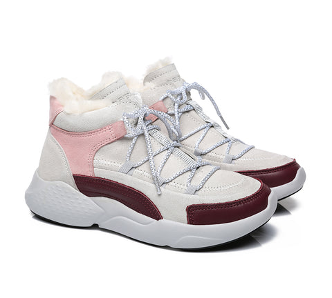 EVERAU® Sheepskin Lace-up Sneakers Women Pink Jelly
