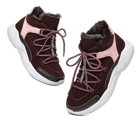 EVERAU® Sheepskin Lace-up Sneakers Women Pink Jelly
