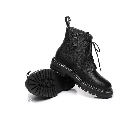 TARRAMARRA® Zipper Chunky Black Leather Boots Women Leona