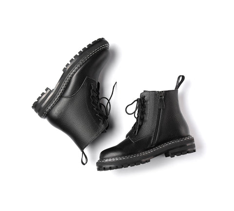 TARRAMARRA® Zipper Chunky Black Leather Boots Women Leona