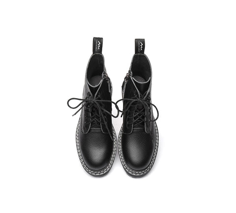 TARRAMARRA® Zipper Chunky Black Leather Boots Women Leona