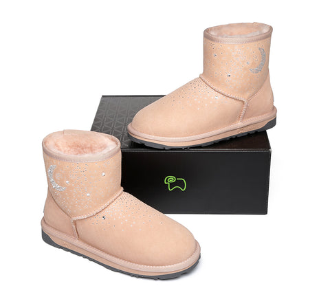EVERAU® Stud Diamond Mini Sheepskin Boots Women Mercury