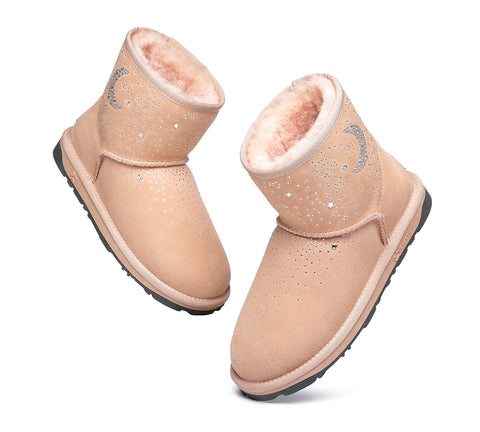 EVERAU® Stud Diamond Mini Sheepskin Boots Women Mercury