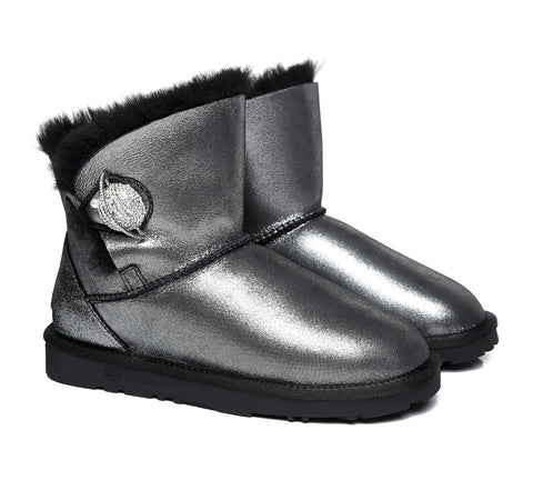 EVERAU® Mini Metallic Single Button Sheepskin Boots Women Jupiter