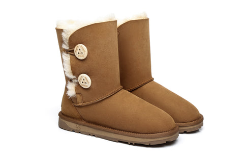 EVERAU® Twin Button Short Sheepskin Boots