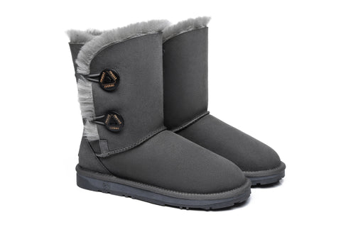 EVERAU® Twin Button Short Sheepskin Boots