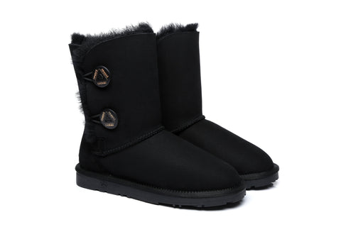 EVERAU® Twin Button Short Sheepskin Boots