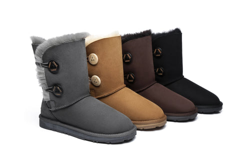 EVERAU® Twin Button Short Sheepskin Boots