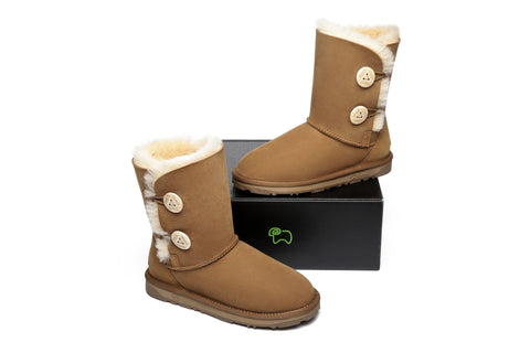 EVERAU® Twin Button Short Sheepskin Boots