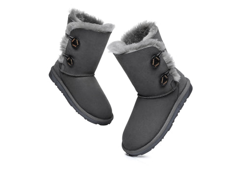 EVERAU® Twin Button Short Sheepskin Boots