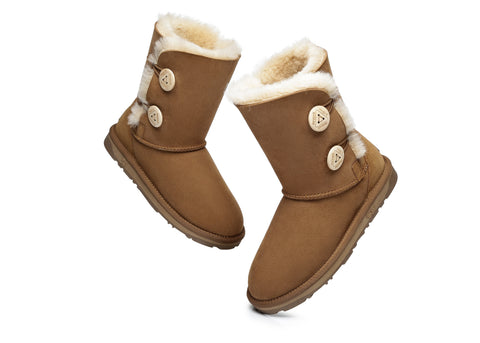 EVERAU® Twin Button Short Sheepskin Boots