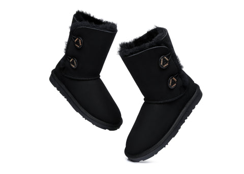 EVERAU® Twin Button Short Sheepskin Boots