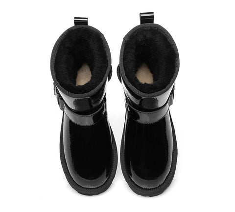 EVERAU® Mini Patent Leather Boots Women Linker