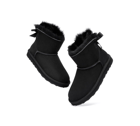 Urban UGG® Women Double faced Sheepskin Wool Boots Mini Back Bow