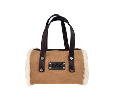 Women Sheepskin Wool Medium Hand Carry Zip Barrel Bag