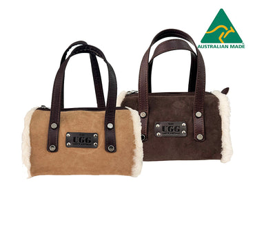 Women Sheepskin Wool Medium Hand Carry Zip Barrel Bag