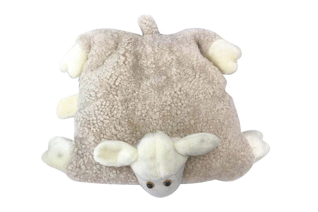 UGG Curly Pillow Cozy Sheep Shaped Cushion, Sanitized Wool Toy, Folded to Display
