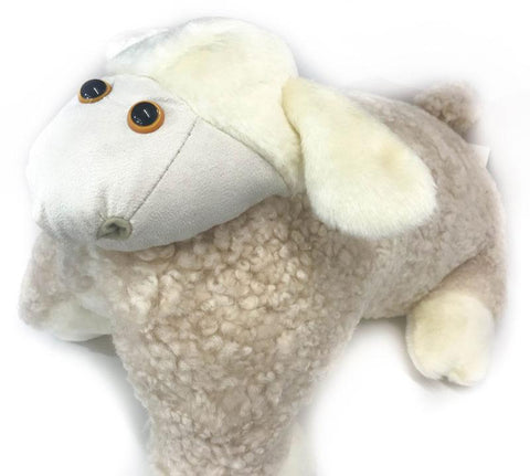 UGG Curly Pillow Cozy Sheep Shaped Cushion, Sanitized Wool Toy, Folded to Display