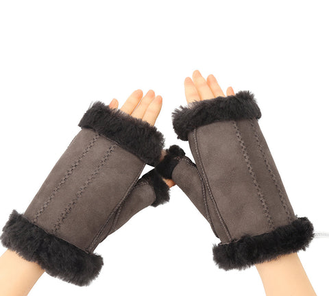 Gloves - Fluffy Fingerless Sheepskin Wool Mittens