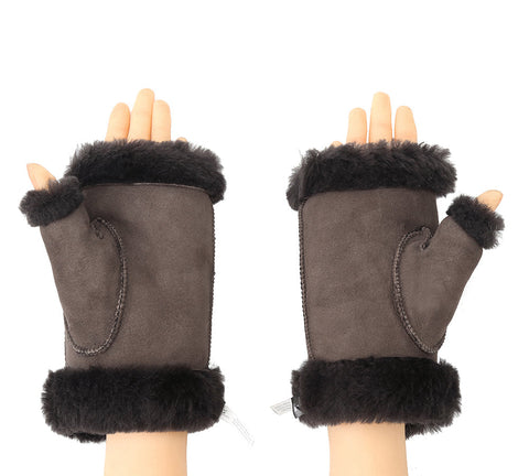 Gloves - Fluffy Fingerless Sheepskin Wool Mittens