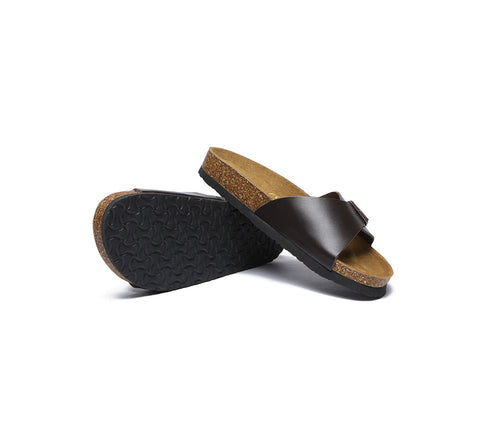 Slides - EVERAU® Leather Adjustable Embossed Summer Beach Charms Walk Sandal Slides