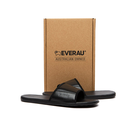 Slides - EVERAU® Men Leather Slip-on Ultra Soft Summer Slides Andy