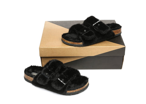 Slippers - AS UGG Women Sheepskin Flat Sandal Slide Myla