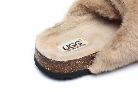 Slippers - AS UGG Women Sheepskin Flat Sandal Slide Myla