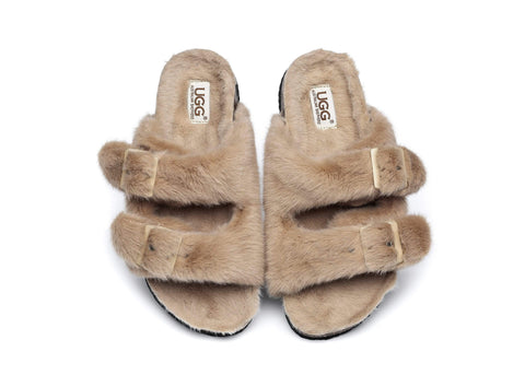 Slippers - AS UGG Women Sheepskin Flat Sandal Slide Myla
