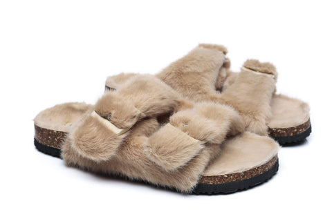 Slippers - AS UGG Women Sheepskin Flat Sandal Slide Myla