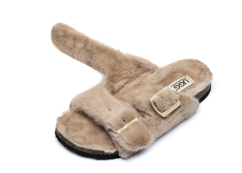 Slippers - AS UGG Women Sheepskin Flat Sandal Slide Myla