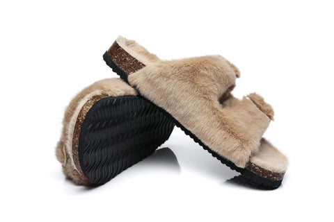 Slippers - AS UGG Women Sheepskin Flat Sandal Slide Myla