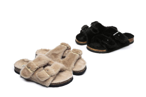 Slippers - AS UGG Women Sheepskin Flat Sandal Slide Myla