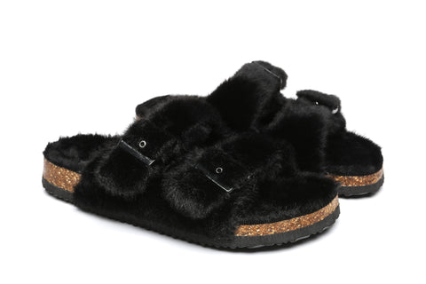 Slippers - AS UGG Women Sheepskin Flat Sandal Slide Myla
