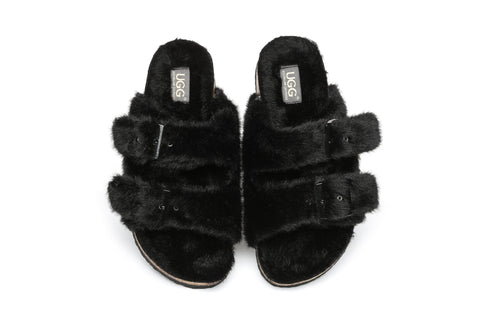 Slippers - AS UGG Women Sheepskin Flat Sandal Slide Myla